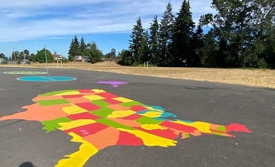 completed painted map of USA on Rainier View playground